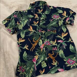 Janie and Jack Navy Tropical Print Shirt
